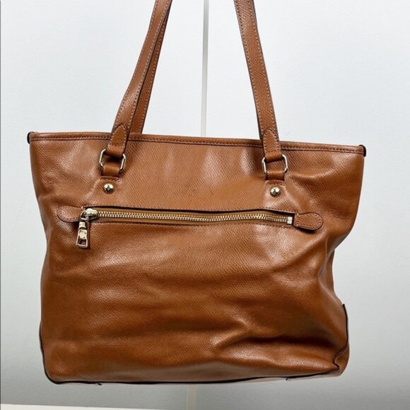 Coach Fall Autumn Brown Textured Pebbled Leather Zipper Tote Shoulder Bag - Picture 7 of 16